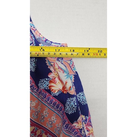 Hibiscus Floral Scarf Tank- XS J. Jill Lightweight Multicolor Peach & Navy - Picture 9 of 11